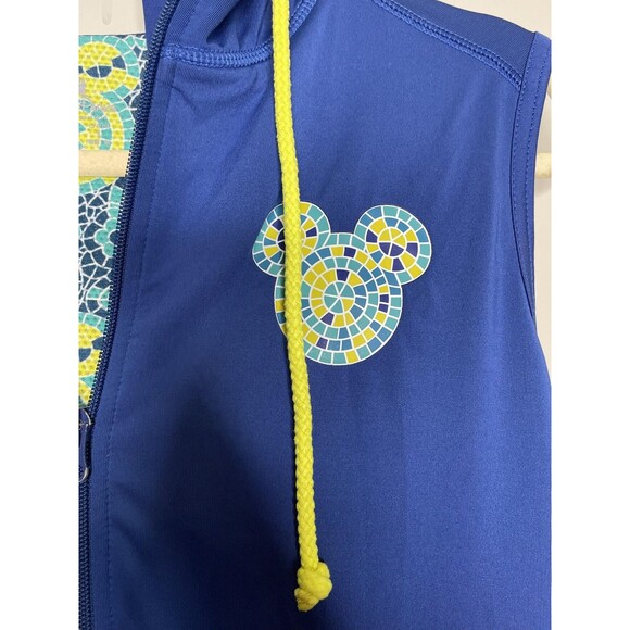 Disney Parks Vest Womens Medium Blue Mickey Hooded Zip Sleeveless Mosaic - Picture 7 of 8